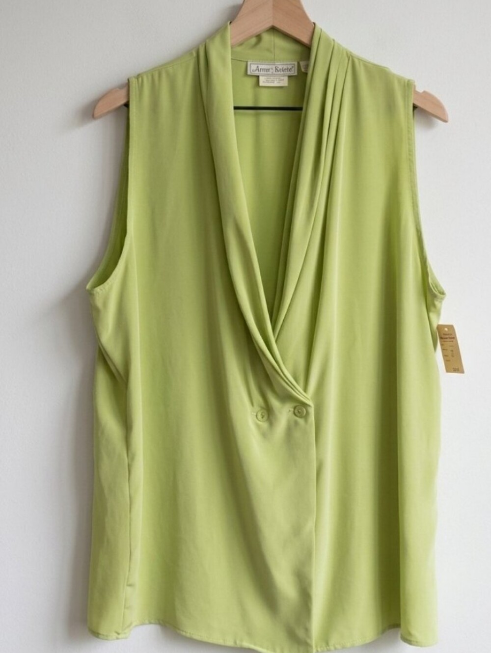 Vintage 80s/90s Made USA Anna Kriste Lime Green Faux-Wrap Blouse NWT Size 16